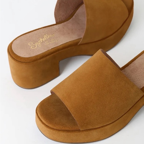 One of a Kind Seychelles Cognac Suede Leather Platform Sandals Size 10 - Picture 4 of 11